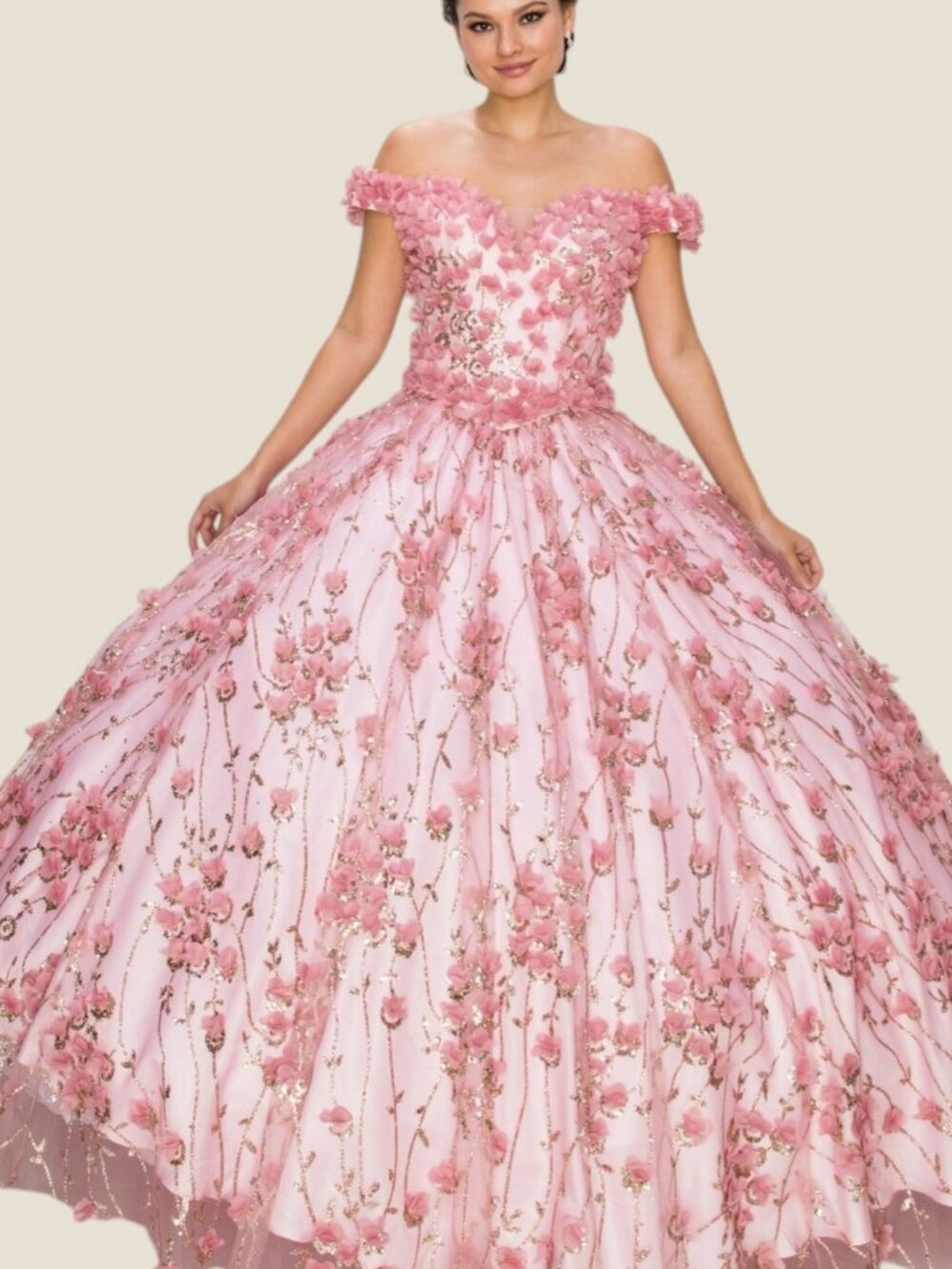 NEW DUSTY ROSE Mesh & Glitter Off Shoulder Evening Gown 8021J